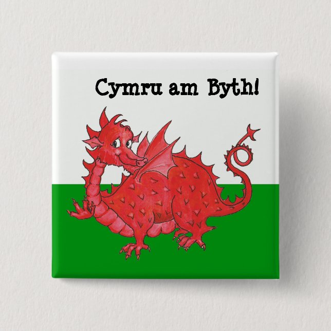 Knappen anpassade Cute Welsh Dragon Square Knapp (Framsida)