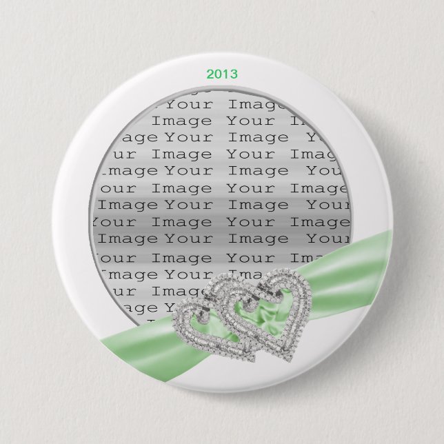 Knappen anpassningsbar Hearts Lime Ribbon Knapp (Framsida)