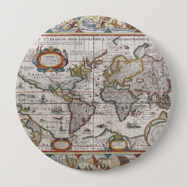 Knappen Antique World Map Knapp (Framsida)