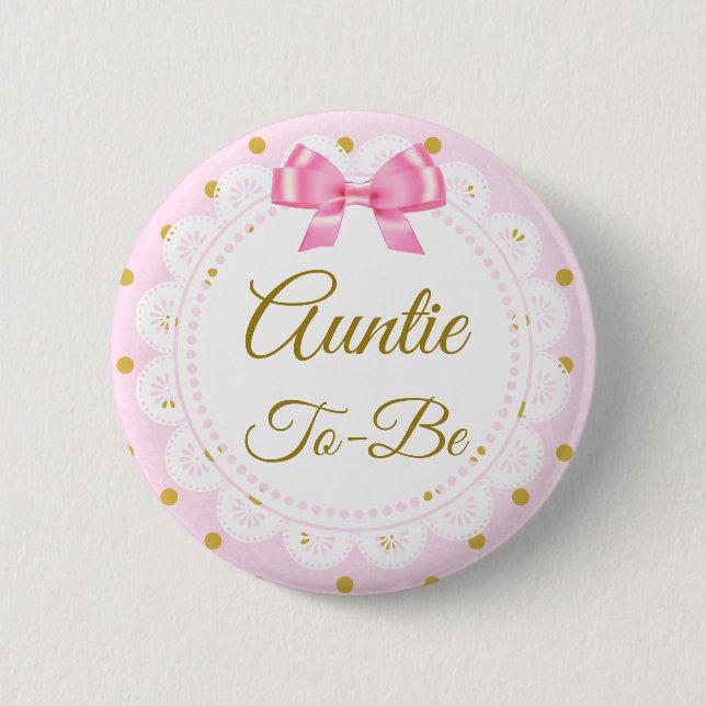 Knappen Auntie to be Baby Shower Rosa & Guld Knapp (Framsida)
