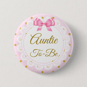 Knappen Auntie to be Baby Shower Rosa & Guld Knapp