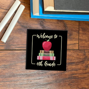 Knappen Bakåt till skolan Bokar Apple Square Black Knapp