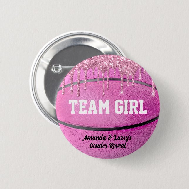 Knappen Basketball Gender Reveal Team Girl Knapp (Framsida & baksida)
