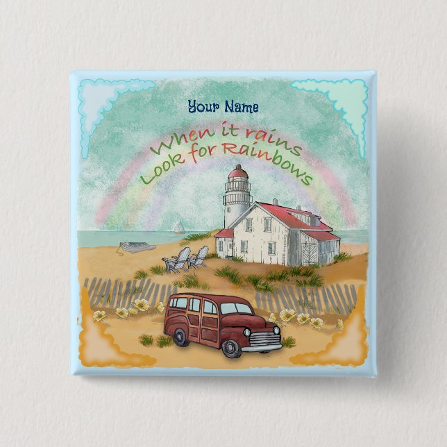 Knappen Beach Rainbow Lighthouse Knapp (Framsida)