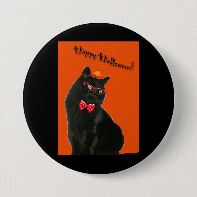 Knappen Black Cat Happy halloween/Badge Knapp (Framsida)