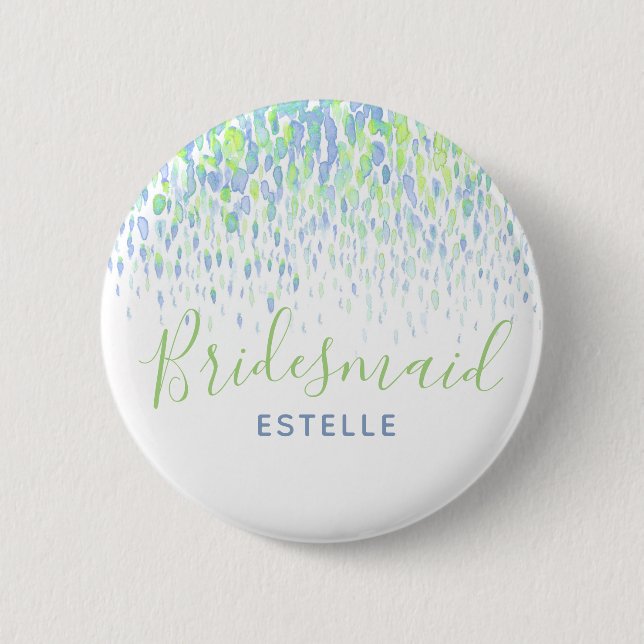 Knappen Bridesmaid grönt blue abstrakt art bröllop Knapp (Framsida)