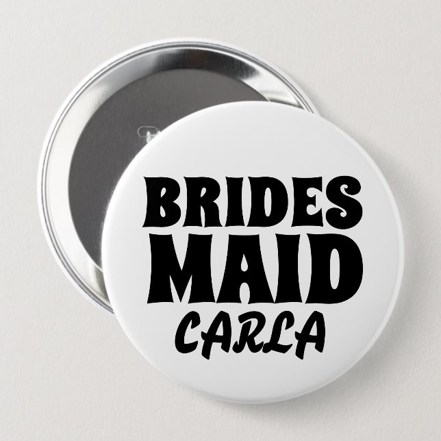 KNAPPEN BRIDESMAID round personlig BADGE Knapp (Framsida & baksida)