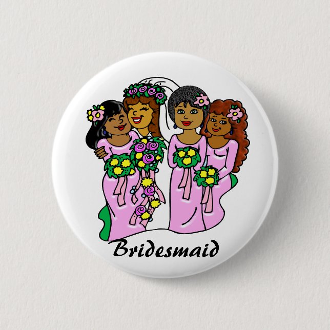Knappen "Bridesmaids in Rosa" Bröllop ID Knapp (Framsida)