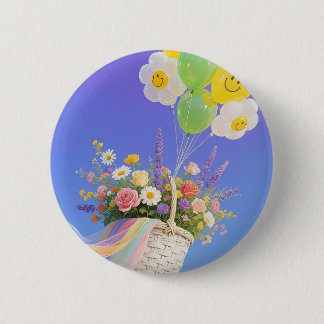 Knappen Bubblor & Flower Basket - Cute Gift Badge Knapp