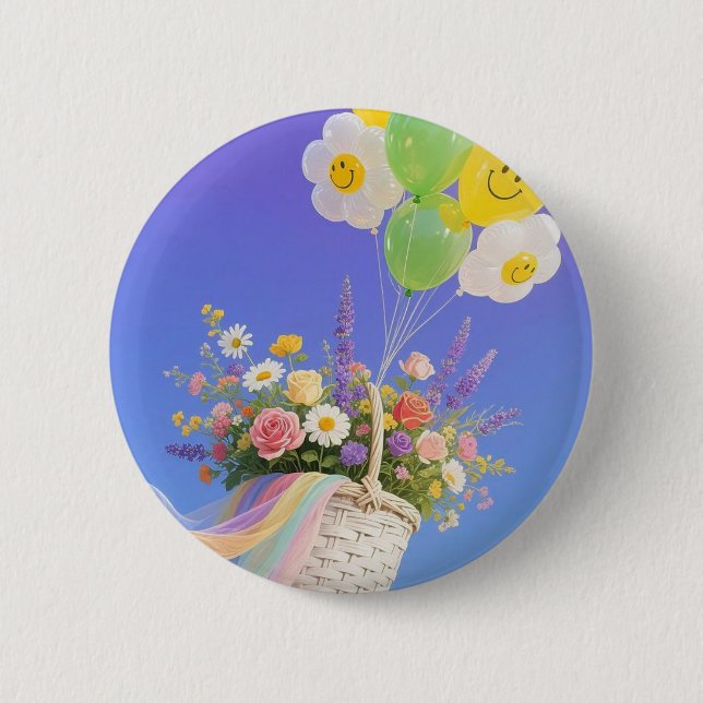 Knappen Bubblor & Flower Basket - Cute Gift Badge Knapp (Framsida)