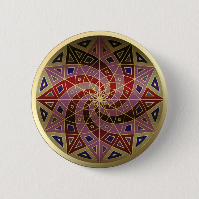 Knappen Cherry Swirl Guld Trim Mandala Knapp (Framsida)