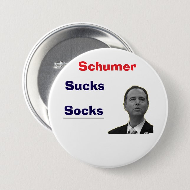 Knappen Chucky Schumer Scuks Socks Knapp (Framsida & baksida)