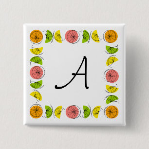 Knappen Citrus Square Monogram är fyrkant Knapp