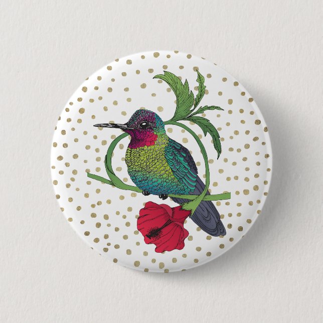 Knappen Colibri Bird Illustration Guld Bronze Dots Knapp (Framsida)