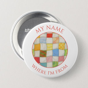 Knappen CRAZY QUILT Round Namn bricka - Vit Knapp