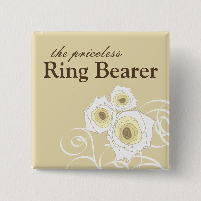 Knappen Cream Ro och Swirls Ring Bearer Bröllop Knapp (Framsida)