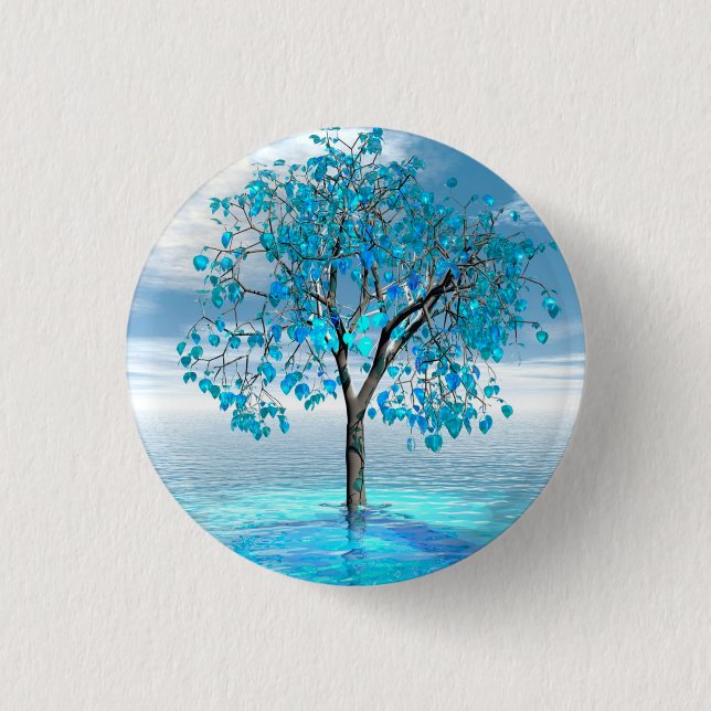 Knappen Crystal Blue Träd Knapp (Framsida)