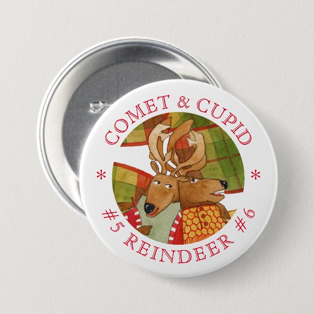 Knappen CUPID REINDEER Round Pin Knapp (Framsida & baksida)