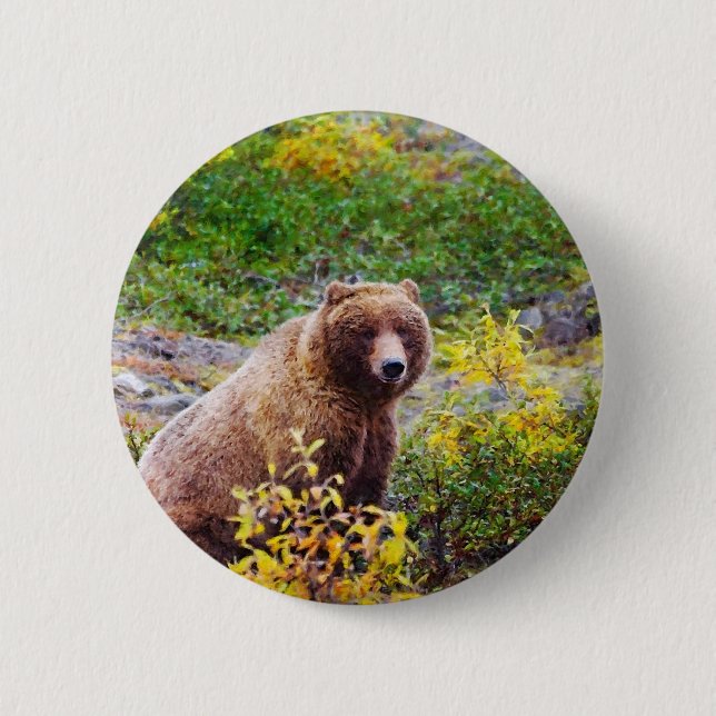 Knappen Cute Bear in the Forest Woodland Animal pi Knapp (Framsida)