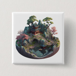 Knappen Cute Chinese Fantasy 3D liggande Square Knapp