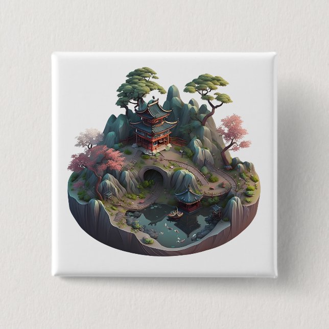 Knappen Cute Chinese Fantasy 3D liggande Square Knapp (Framsida)