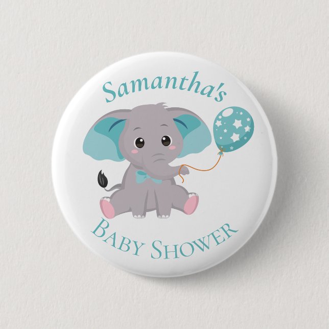 Knappen Cute Elephant Balloons Blue Baby Shower Knapp (Framsida)