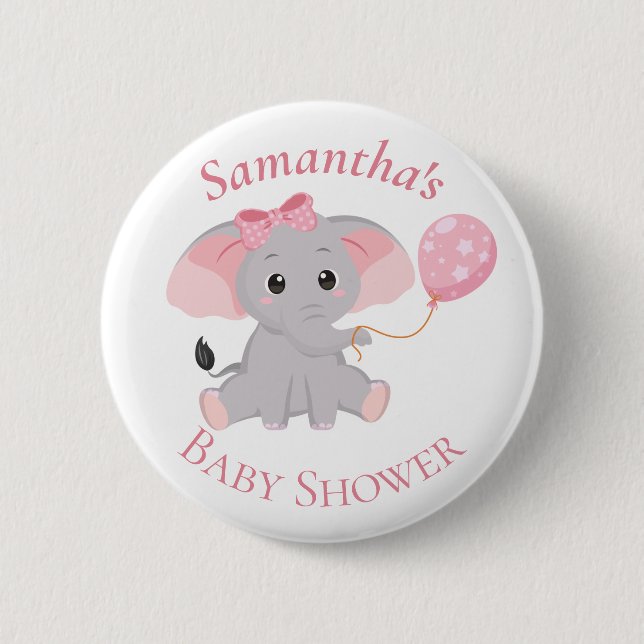 Knappen Cute Elephant Balloons Rosa Baby Shower Knapp (Framsida)