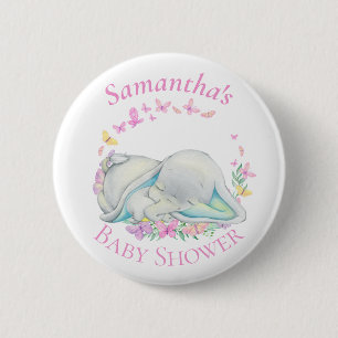 Knappen Cute Elephant Butterflies Blue Baby Shower Knapp