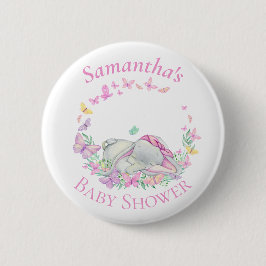 Knappen Cute Elephant Butterflies Rosa Baby Shower Knapp