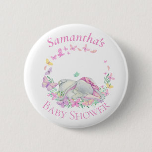Knappen Cute Elephant Butterflies Rosa Baby Shower Knapp