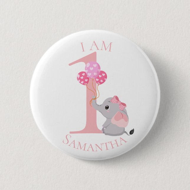 Knappen Cute Elephant Rosa BIRTHDAY Knapp (Framsida)