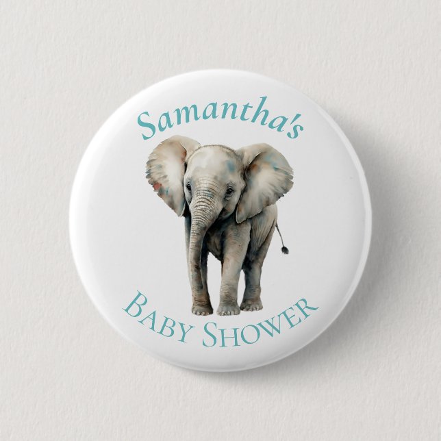 Knappen Cute Elephant Watercolor Blue Baby Shower Knapp (Framsida)
