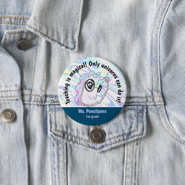 Knappen Cute Geeky Unicorn Teaching Påstående Knapp (In Situ)