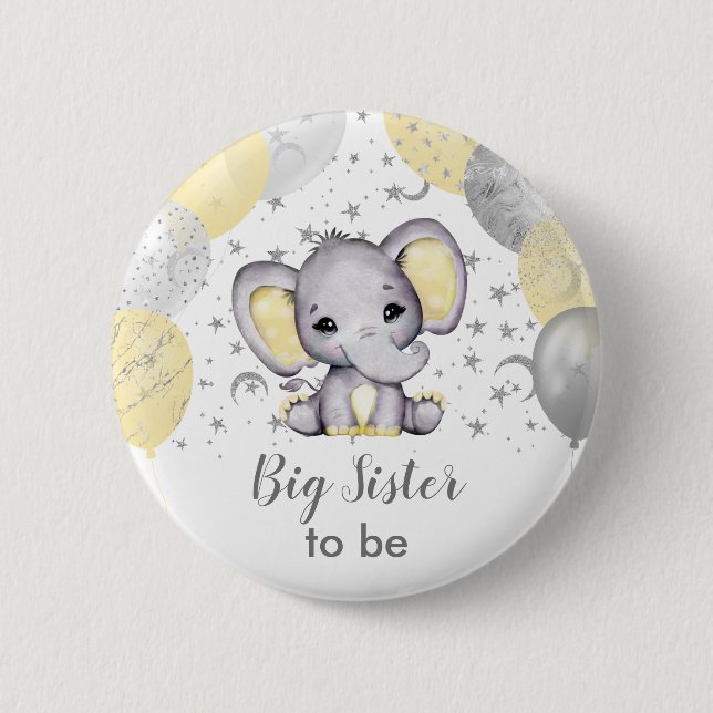 Knappen Cute Gult Big Sister Elephant Balloons Knapp (Framsida)