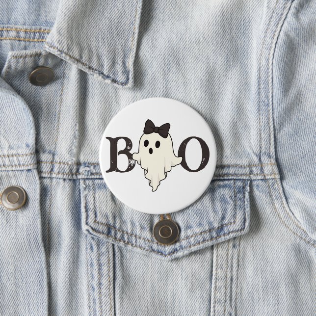 Knappen Cute Halloween - "Boo" Ghost med Bow Knapp (In Situ)