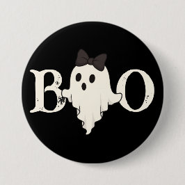 Knappen Cute Halloween - "Boo" Ghost med Bow Knapp