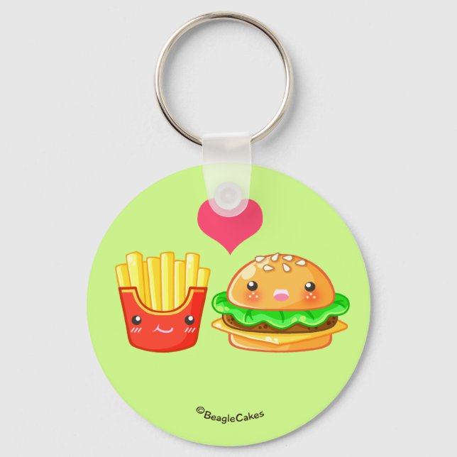 Knappen Cute Hamburger & Fries Keychain Nyckelring (Framsida)