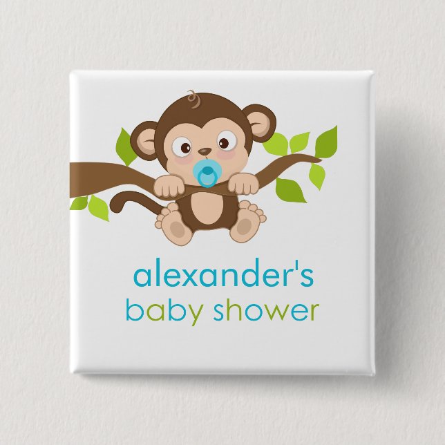 Knappen Cute Little Monkey Boy Baby Shower Knapp (Framsida)