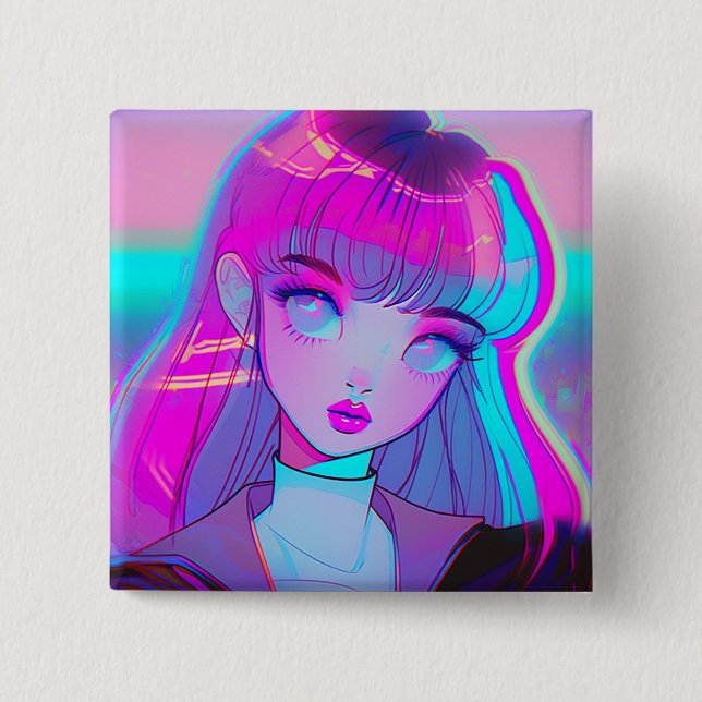 Knappen Cute Neon Anime Girl Knapp (Framsida)
