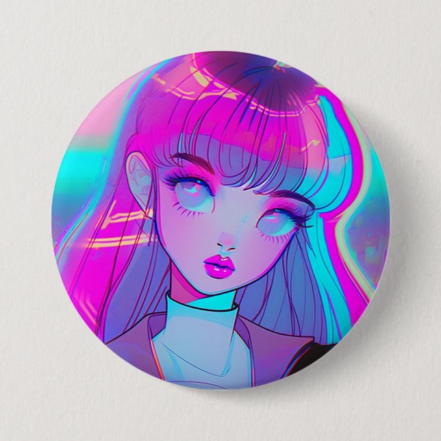 Knappen Cute Neon Anime Girl Knapp (Framsida)