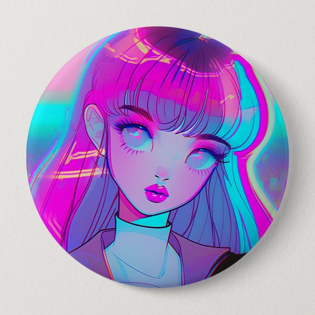 Knappen Cute Neon Anime Girl Knapp (Framsida)