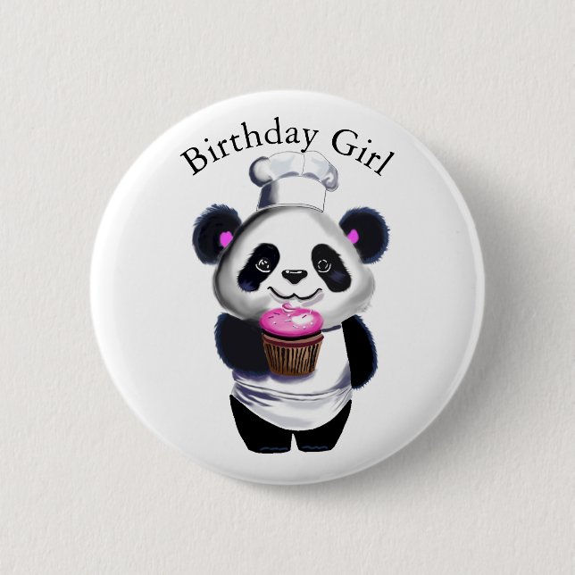 Knappen Cute Panda Bear Birthday Girl Knapp (Framsida)