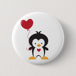 Knappen Cute Penguin och Heart Balloon Knapp