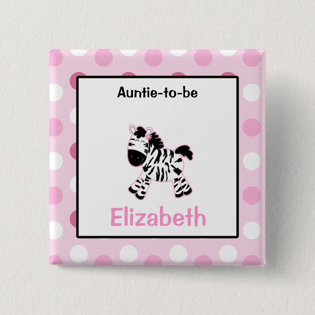 Knappen Cute Rosa Zebra Customized namn bricka Knapp (Framsida)