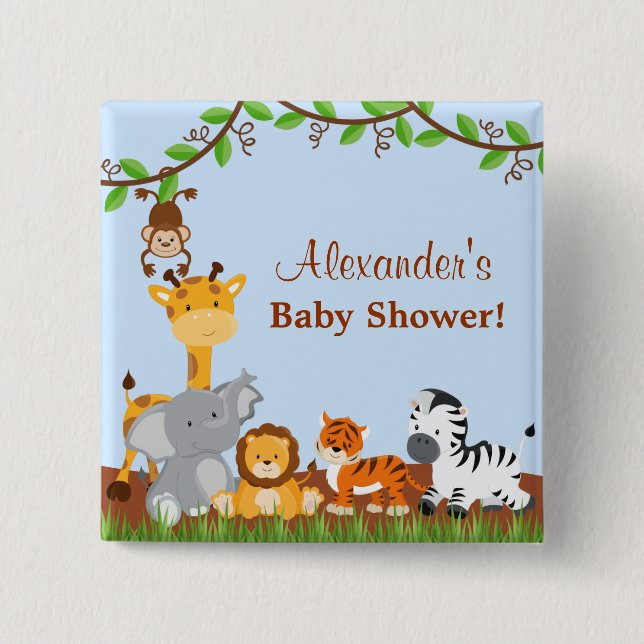 Knappen Cute Safari Jungle Animal Boy Baby Shower Knapp (Framsida)