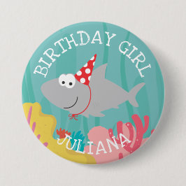 Knappen Cute Shark Girls Birthday 3" Knapp