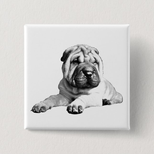 Knappen Cute Square Shar Pei Knapp (Framsida)