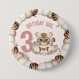 Knappen Cute Tiger Safari Birthday Girl Knapp