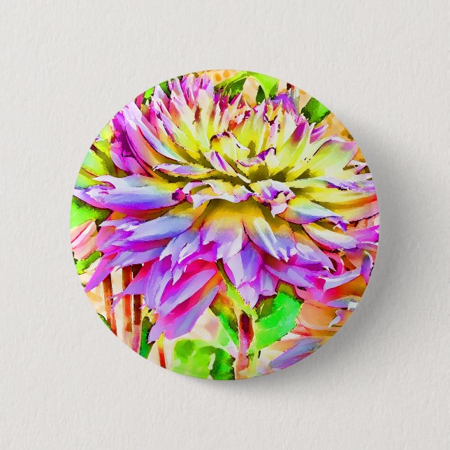 Knappen Digital Watercolor Dahlia Pin Knapp (Framsida)