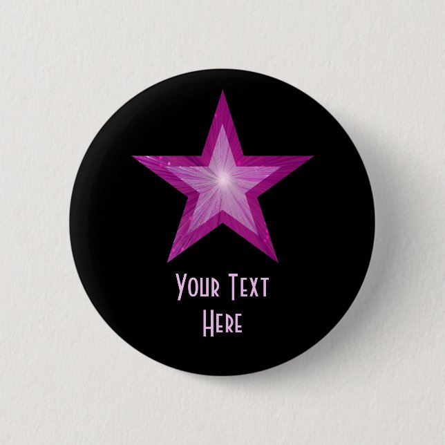 Knappen "Din text" i rosa Star svart Knapp (Framsida)